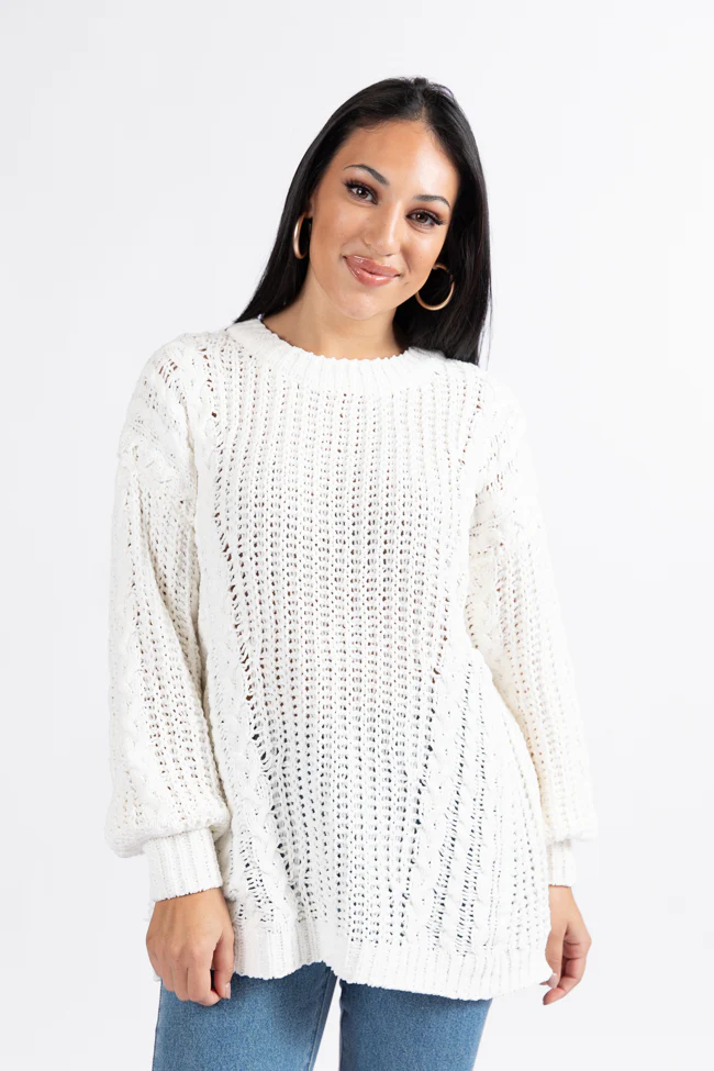 Wide Open Spaces Ivory Oversized Chenille Crew Neck Sweater FINAL SALE - Terpint