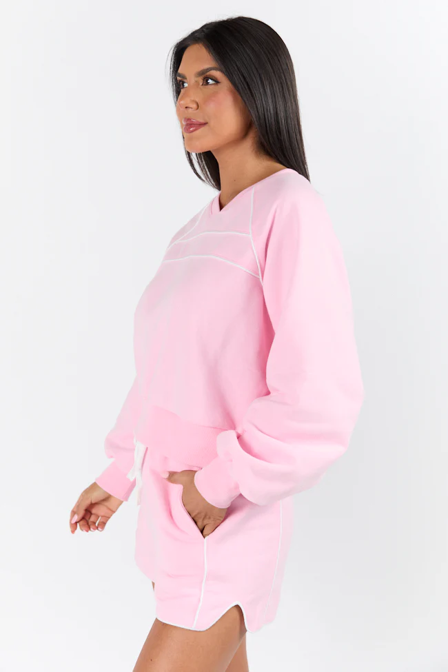 Baseline Pink Piped Lounge Crewneck Sweatshirt SALE - Terpint