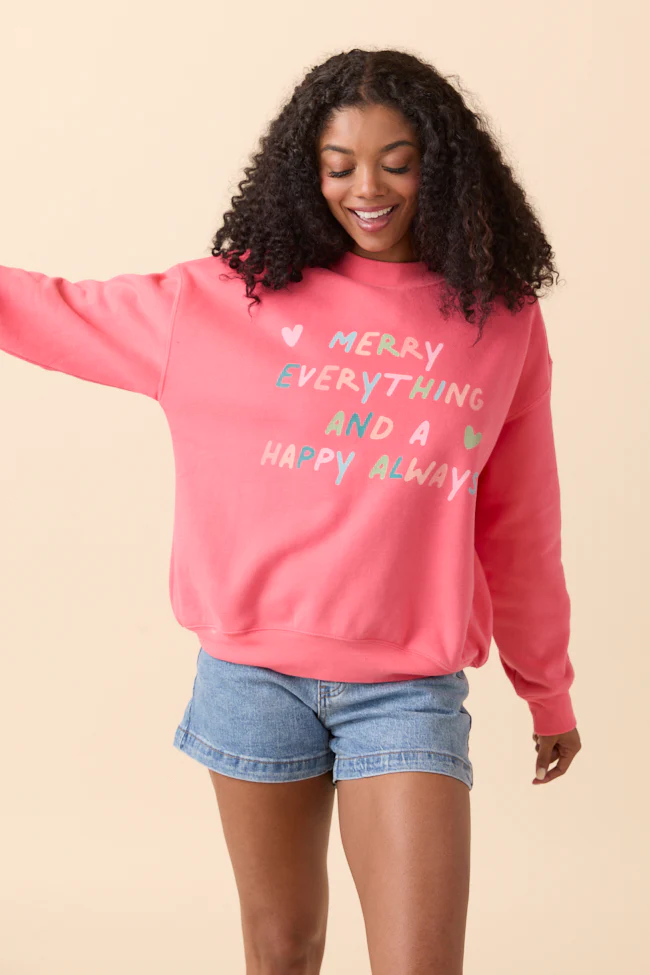 Merry Everything Light Red Graphic Sweatshirt - Terpint