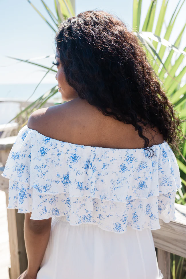 Swaying In A Breeze Blue And Ivory Floral Printed Linen Blouse FINAL SALE - Terpint