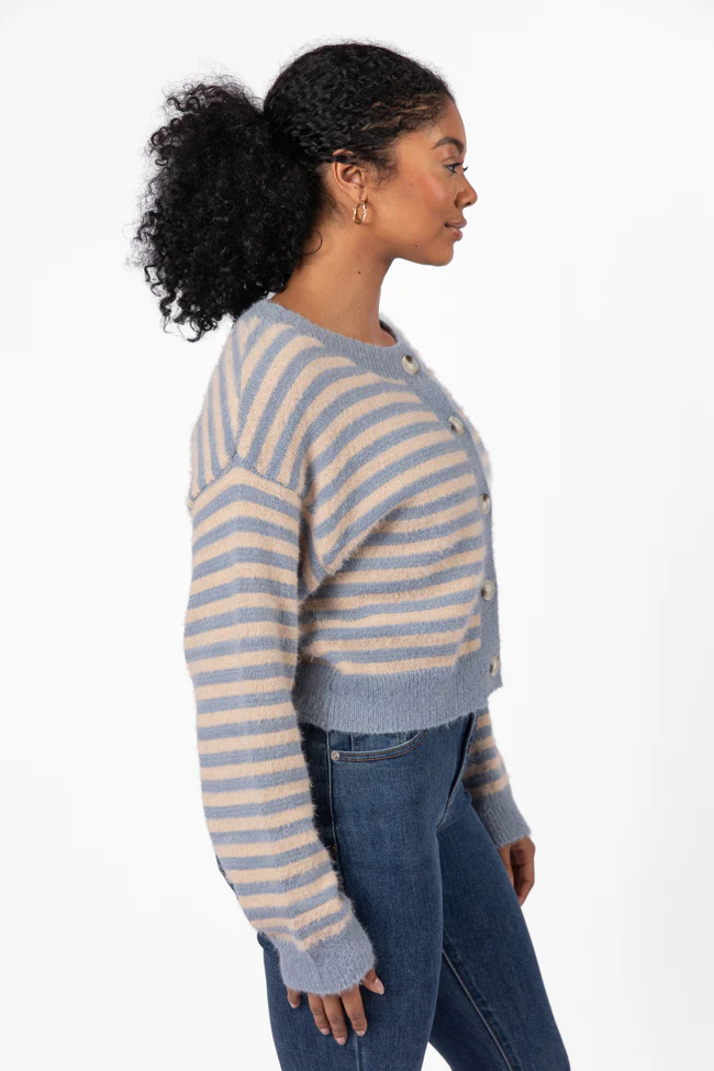More Than Amazing Slate Grey Striped Button Front Cardigan FINAL SALE - Terpint