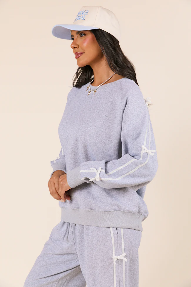Kinley Heather Grey Side Bow Detail Crewneck Sweatshirt - Terpint