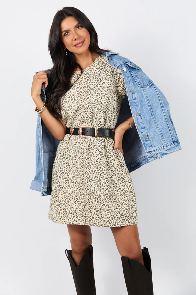 Wild Nights Taupe Leopard Print Shift Dress SALE - Terpint