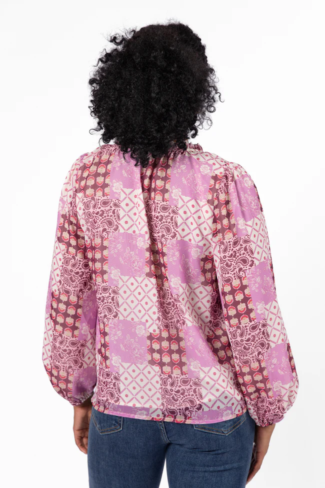 Fade Into You Purple Multi Button Detail Printed Blouse FINAL SALE - Terpint
