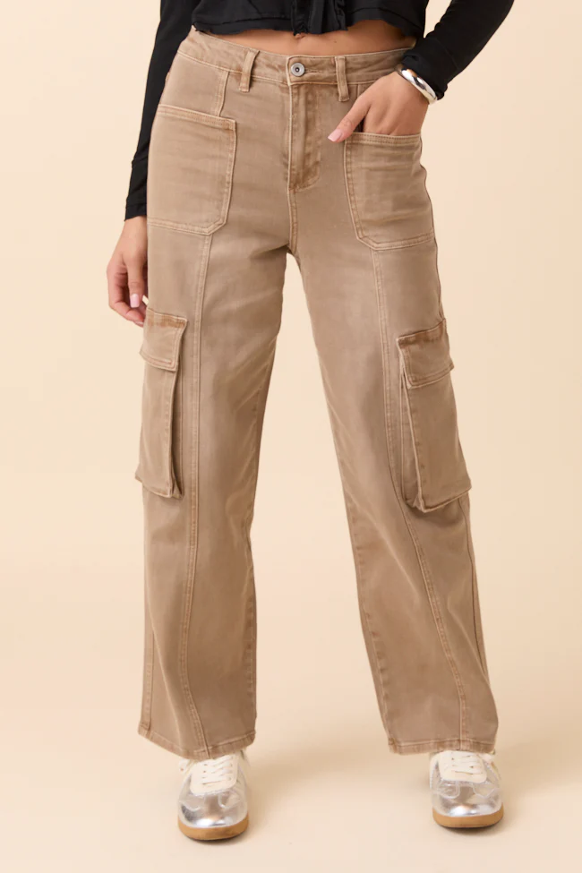Edith Vintage Khaki High Rise Wide Leg Jeans - Terpint
