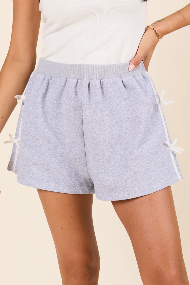 Kinley Heather Grey Side Bow Detail Shorts - Terpint