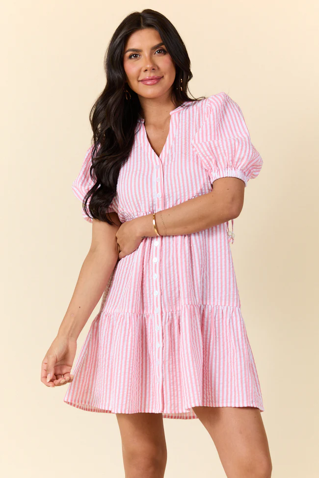 Faith In You Coral Striped Collared Mini Dress SALE - Terpint