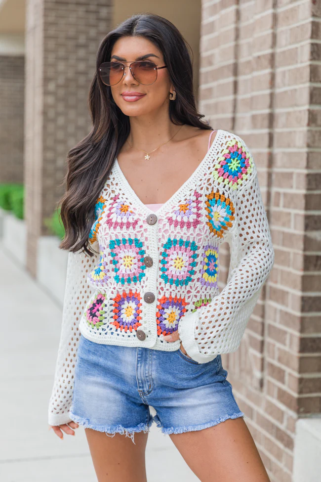 Evermore Elegance Cream Crochet Cardigan FINAL SALE - Terpint