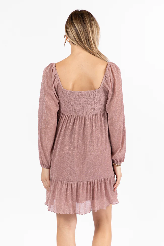 Presence Of Love Pink Shimmer Long Sleeve Sweetheart Dress FINAL SALE - Terpint
