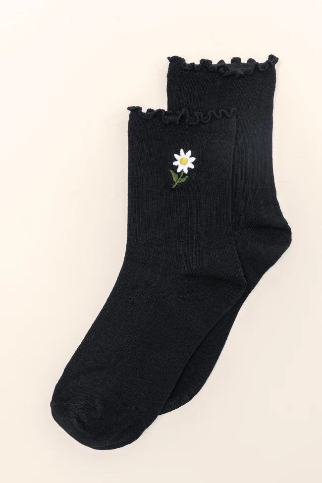 Black Daisy Crew Socks - Terpint