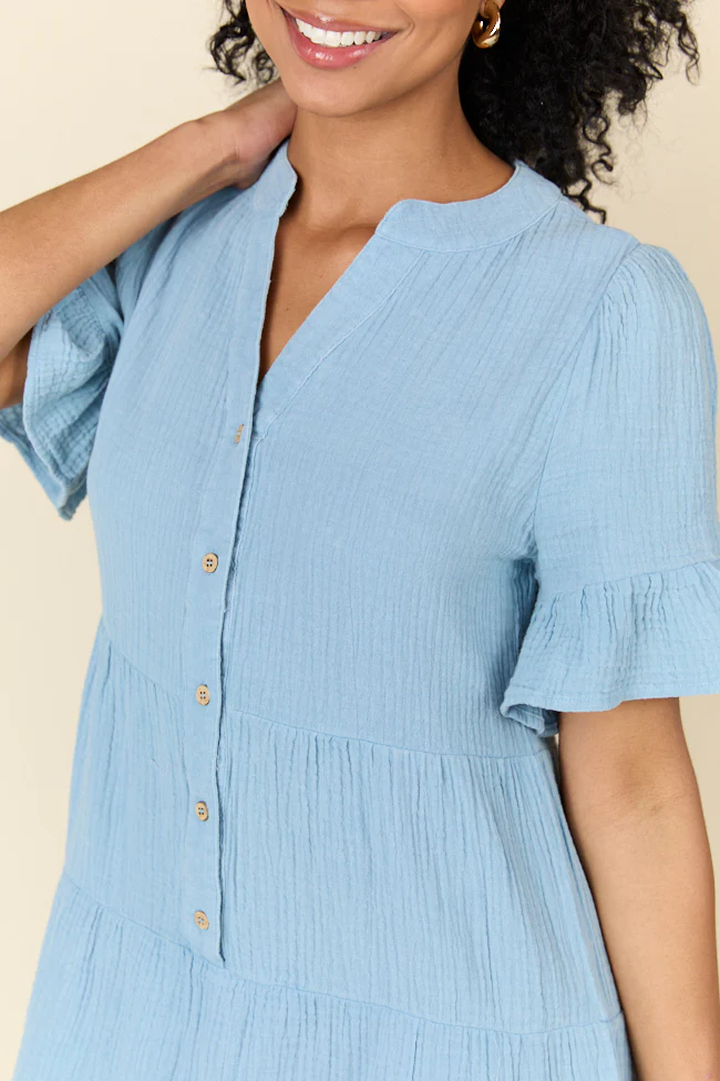 Weekend Wander Blue Gauze Mini Dress FINAL SALE - Terpint