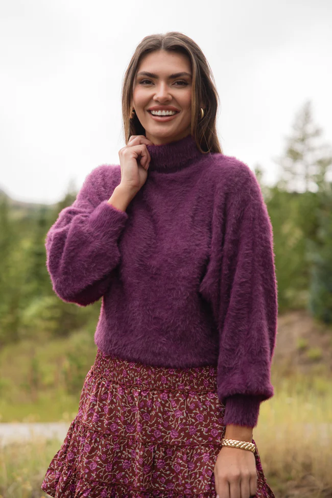 Beyond Me Plum Fuzzy Turtleneck Sweater FINAL SALE - Terpint