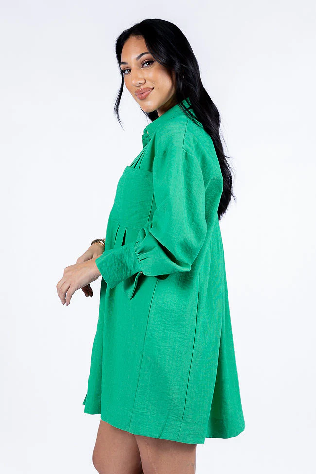 Write This Down Green Button Up Shirt Dress FINAL SALE - Terpint