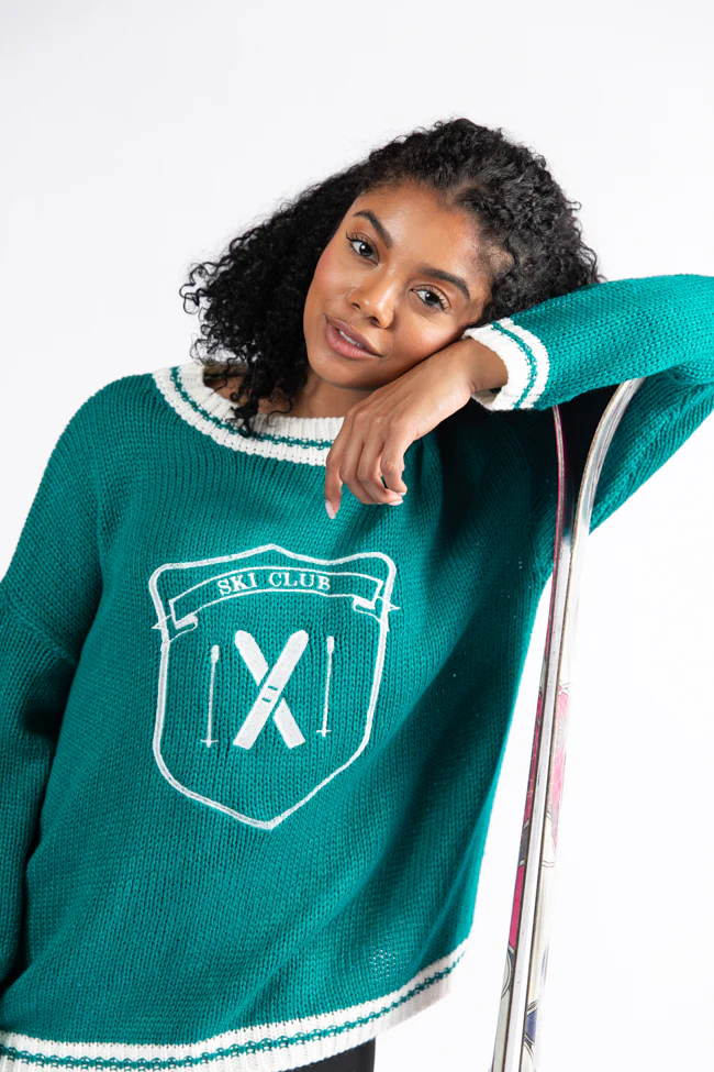 Ski Club Green and Ivory Embroidered Sweater FINAL SALE - Terpint