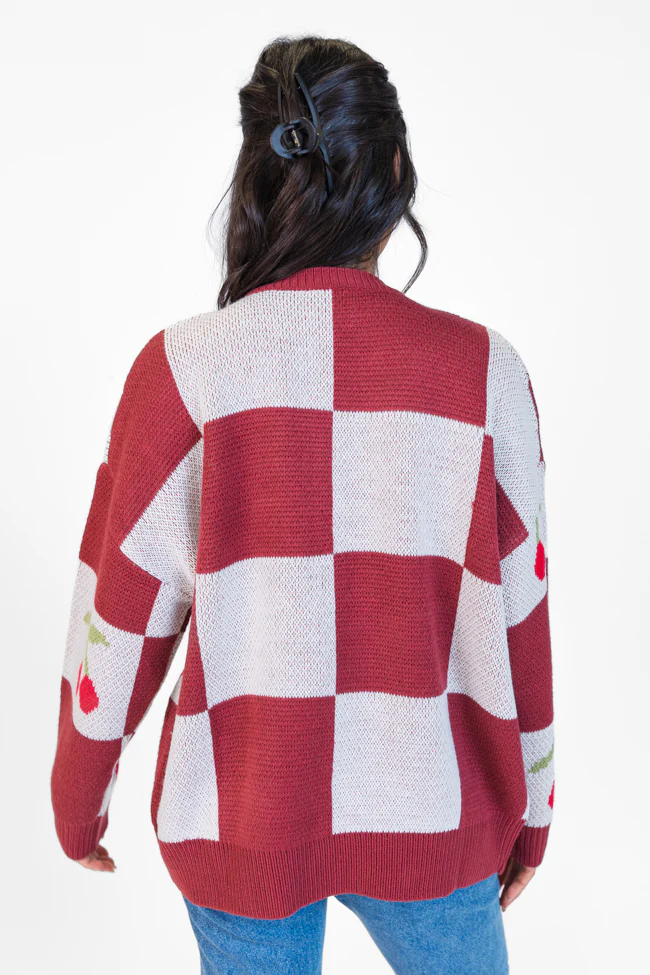 Cherry Much In Love Brick and White Multi Checkered Cardigan FINAL SALE - Terpint