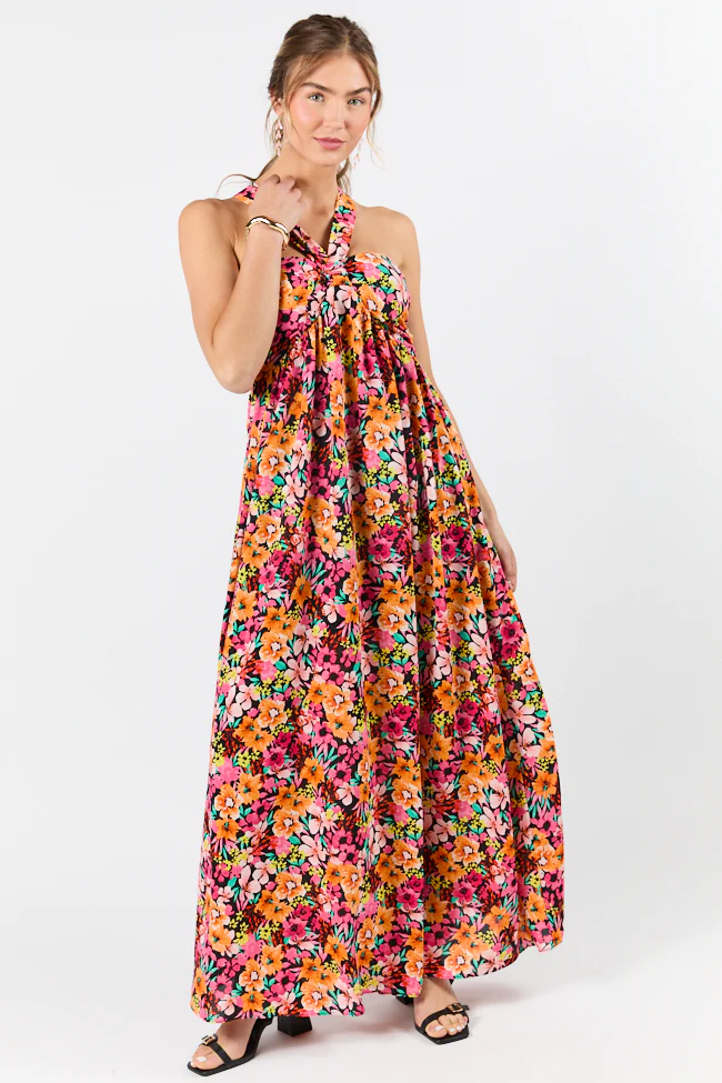 Waterside Elegance Multi Floral Halter Neck Maxi Dress FINAL SALE - Terpint