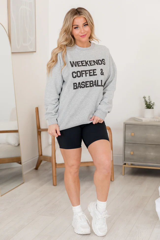 Weekends Coffee and Baseball Light Grey Graphic Sweatshirt - Terpint
