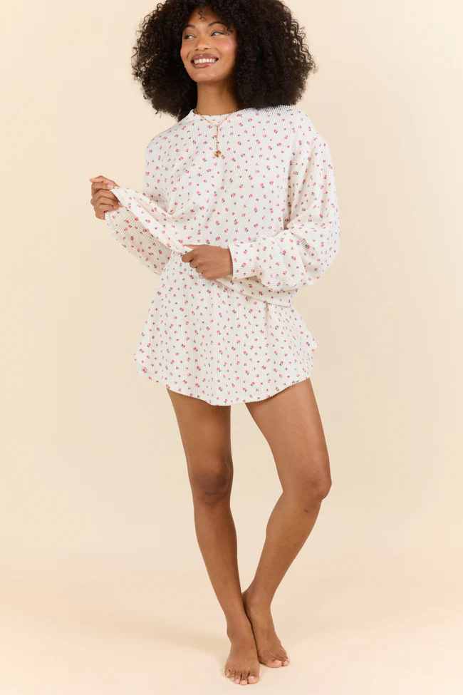 Just Focus Ivory Florette Long Sleeve Shirt FINAL SALE - Terpint
