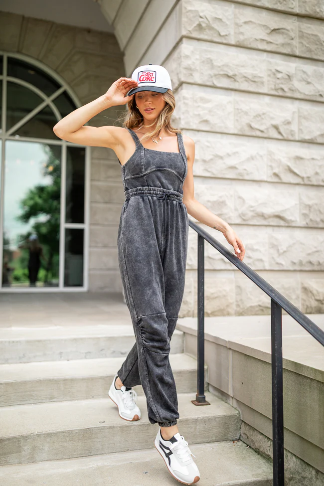 Tayler Acid Wash Black Jumpsuit - Terpint
