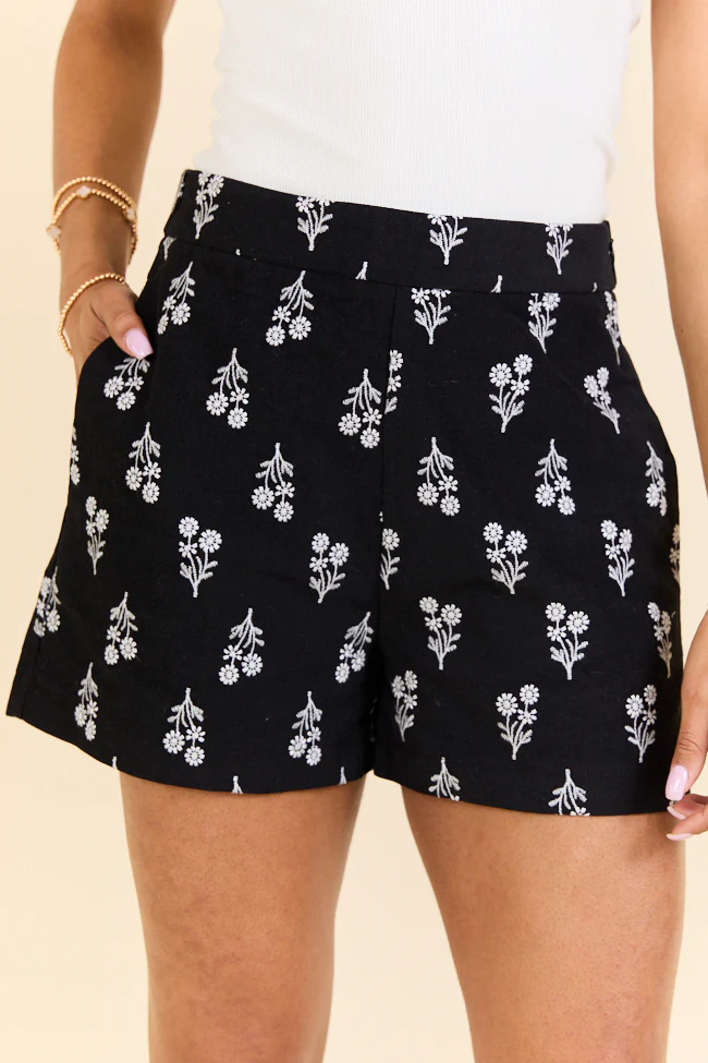 Iconic Black and White Floral Embroidered Shorts FINAL SALE - Terpint