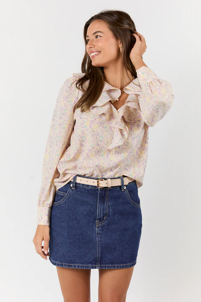 Floral Mirage Ruffle Trim Pastel Blouse FINAL SALE - Terpint