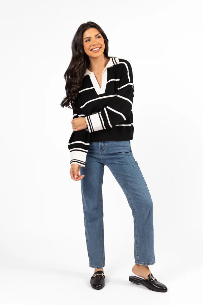 Imagine That Black Striped Collared Sweater - Terpint