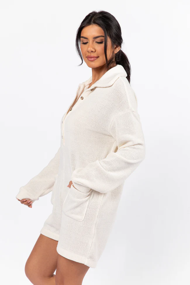 Now Or Never Cream Chenille Button Front Romper FINAL SALE - Terpint