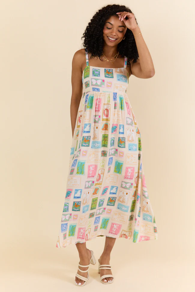 World Traveler Stamp Print Midi Dress FINAL SALE - Terpint