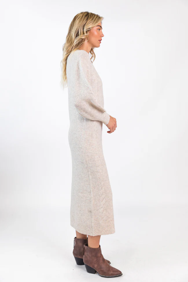 Stay On Your Mind Oatmeal Cable Knit Midi Dress FINAL SALE - Terpint