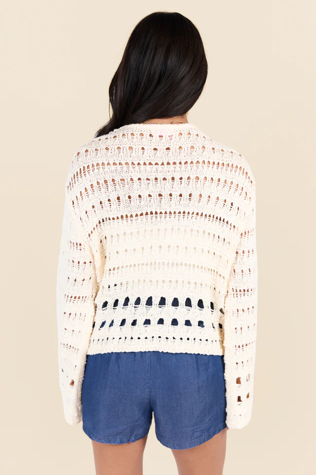 Chasing Daylight Cream Open Knit V-Neck Sweater DOORBUSTER - Terpint
