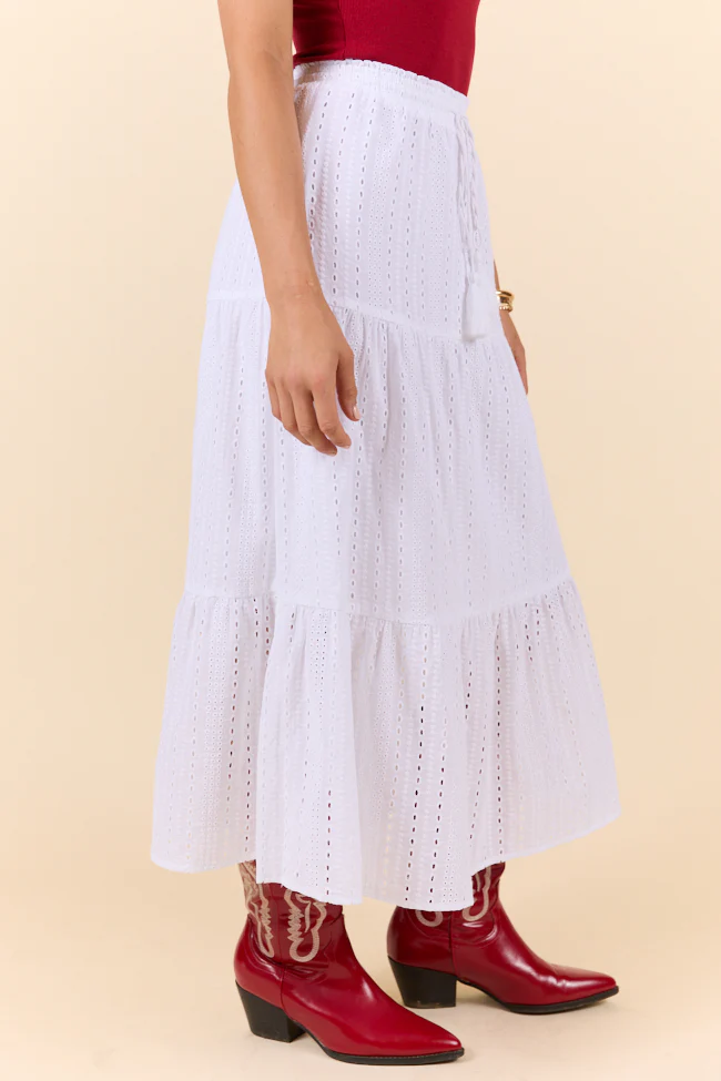 Be Yourself White Drawstring Eyelet Skirt FINAL SALE - Terpint