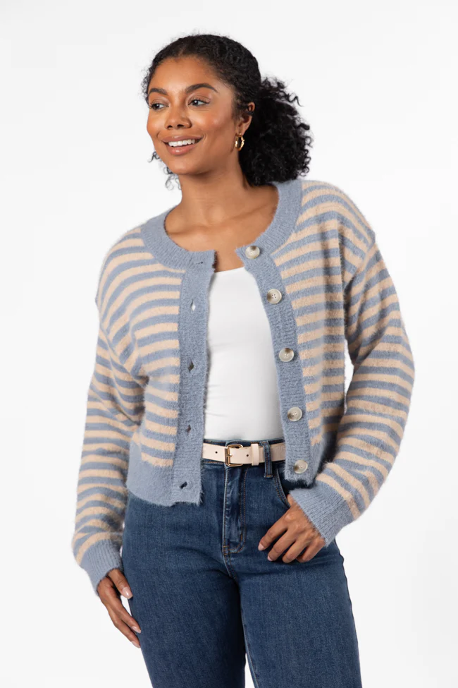 More Than Amazing Slate Grey Striped Button Front Cardigan FINAL SALE - Terpint