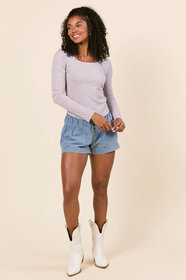 Suanna Long Sleeve Lavender Ribbed Knit Tee - Terpint