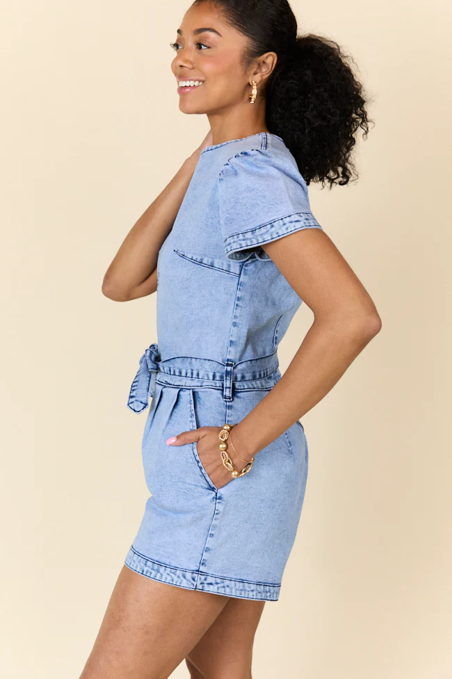 When's Intermission Denim Short Sleeve Romper DOORBUSTER - Terpint
