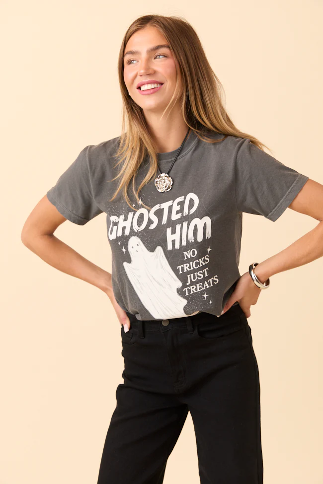 Ghosted Him Dark Grey Graphic Tee - Terpint