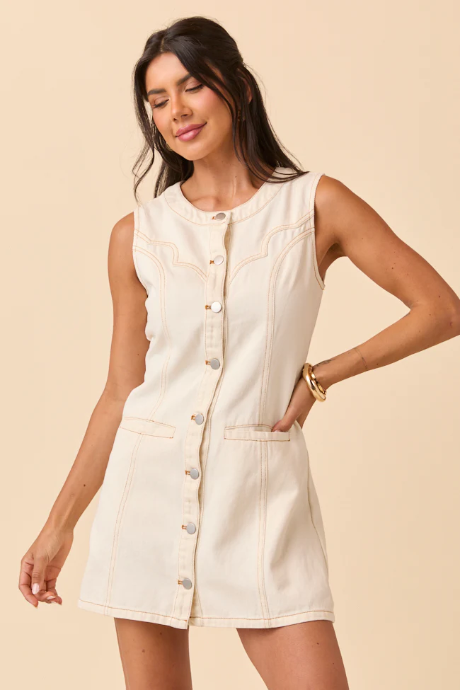 Breanna Ecru Western Denim Mini Dress - Terpint