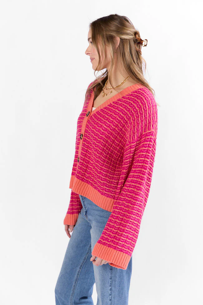 Triple Take Pink and Orange Woven Textured Knit Cardigan FINAL SALE - Terpint