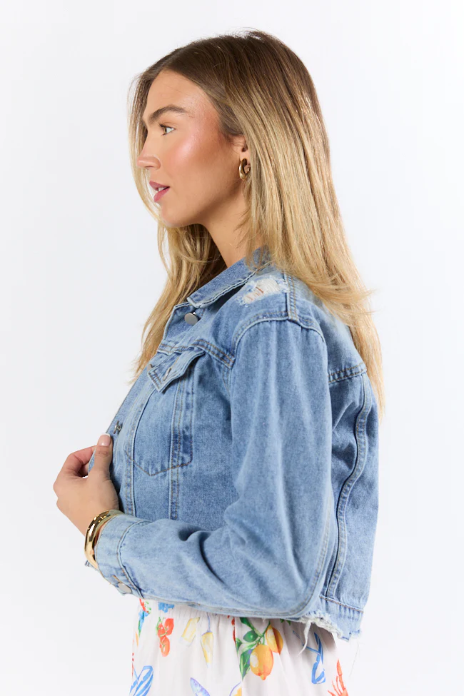 Run Around Town Medium Wash Deconstructed Denim Jacket DOORBUSTER - Terpint
