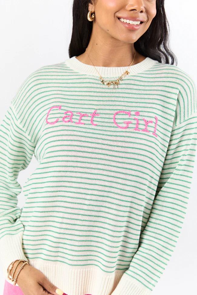 Cart Girl Green and Pink Striped Sweater - Terpint