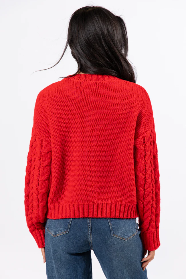 A Cozy Place Red Cable Knit Crew Neck Sweater FINAL SALE - Terpint