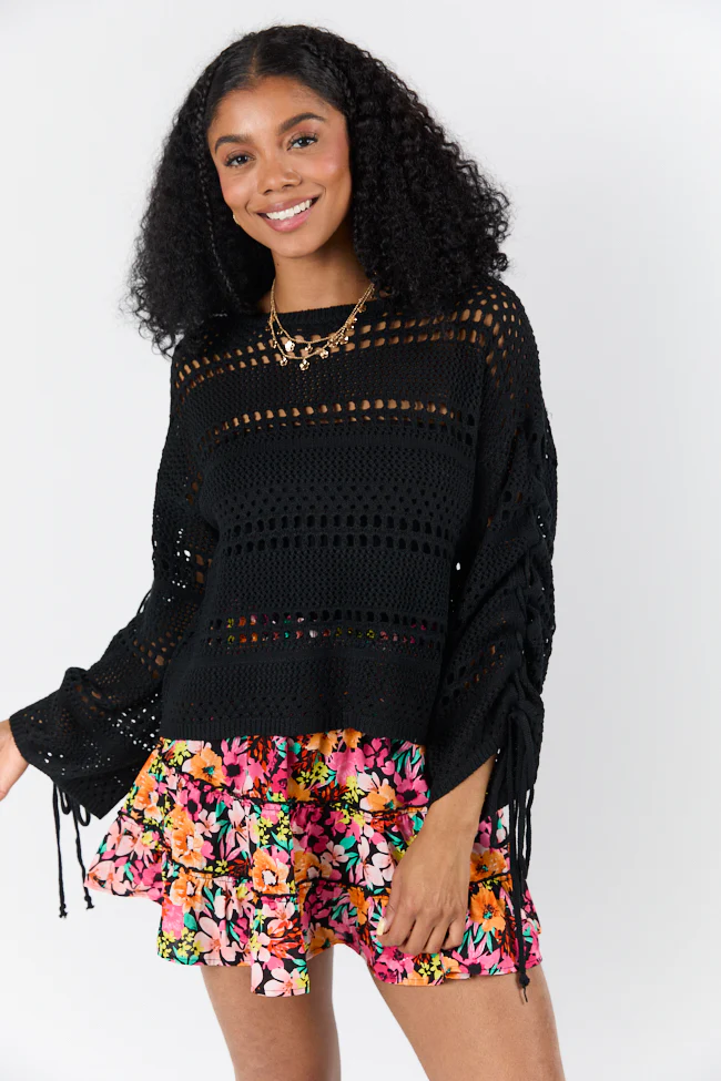 Easy Going Black Open Knit Boat Neck Sweater FINAL SALE - Terpint