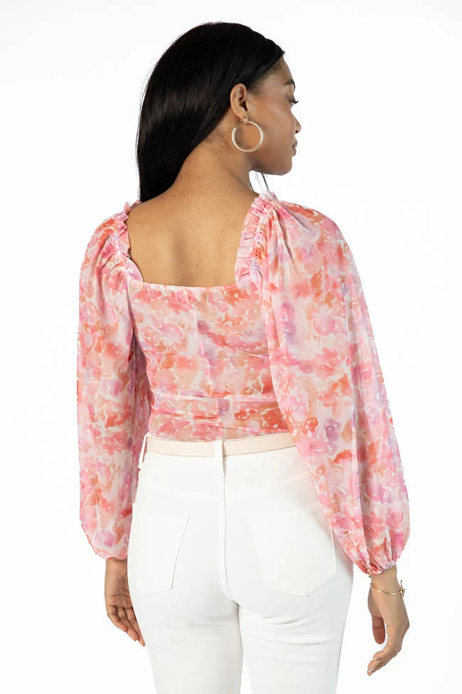 Show Me The Way Pink Multi Ruched Balloon Sleeve Floral Bodysuit FINAL SALE - Terpint