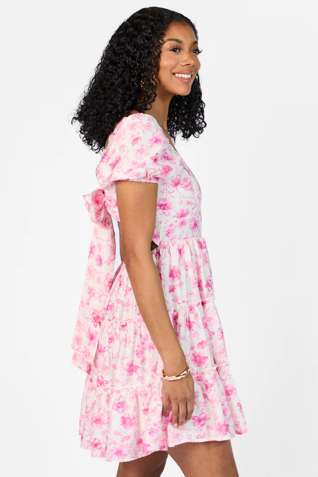 Calling Perfection Pink Floral Dress With Back Bow Detail FINAL SALE - Terpint