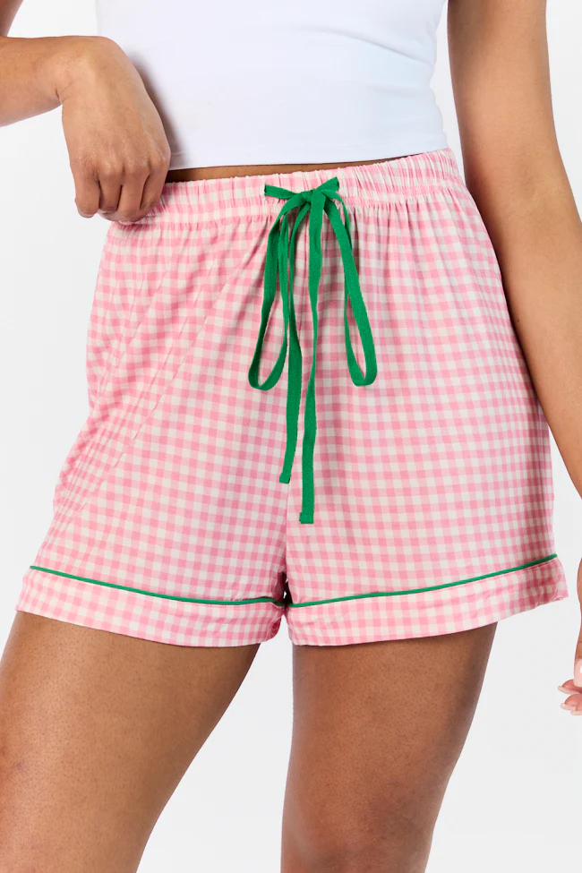Good To Get Away Pink Gingham Pajama Shorts SALE - Terpint