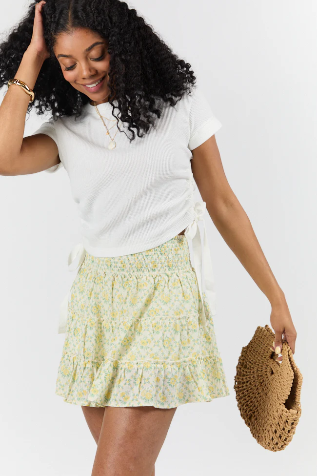 On The Road Again Ivory Waffle Knit Ruched Side Tee - Terpint