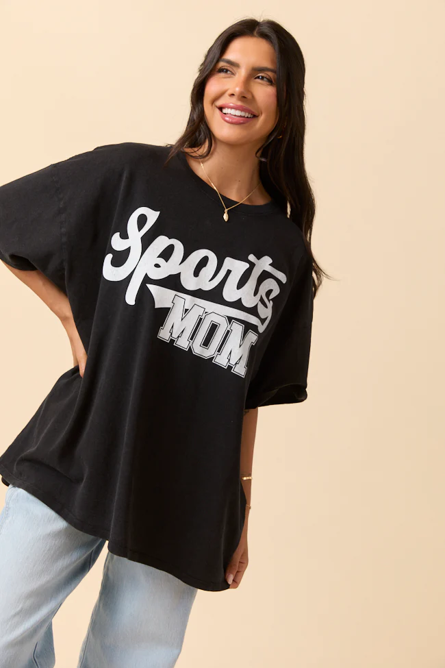 Sports Mom Black Oversized Graphic Tee - Terpint