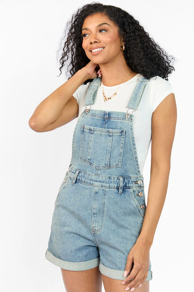 Common Ground Medium Wash Relaxed Fit Cuffed Overalls SALE - Terpint