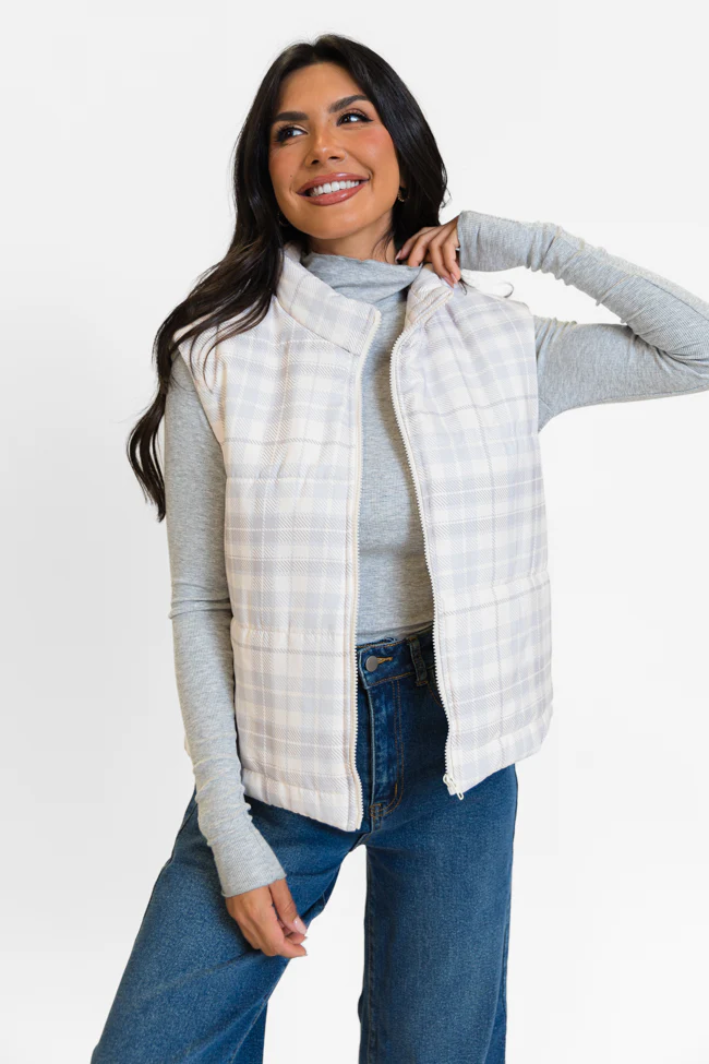 In A Bubble Beige Plaid Puffer Vest FINAL SALE - Terpint