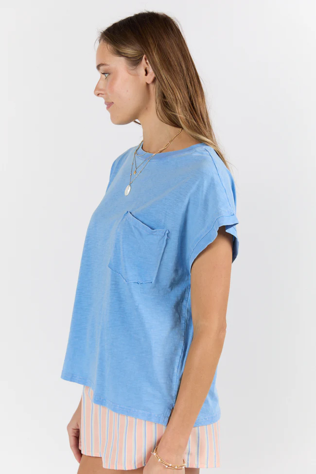 All Washed Up Blue Knit Pocket Tee - Terpint