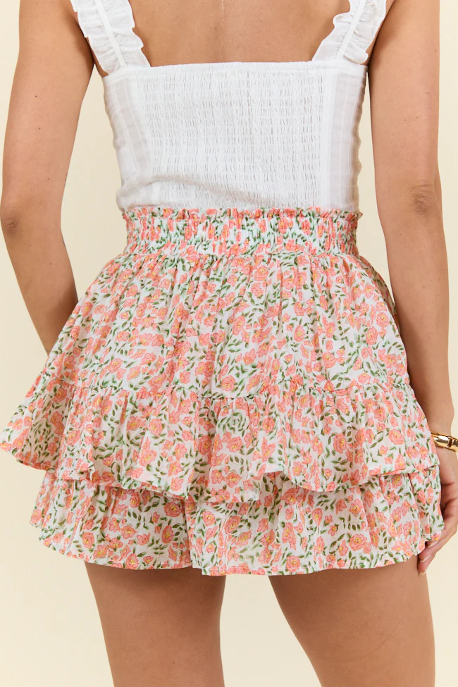 Pretty Moment Orange Multi Floral Print Tiered Mini Skort DOORBUSTER - Terpint